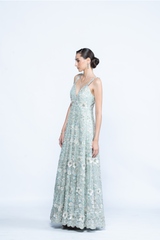 Aurora Mint Floral Evening Gown