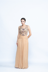 Champagne Crystal Cord Set with Drape Skirt