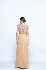 Champagne Crystal Cord Set with Drape Skirt