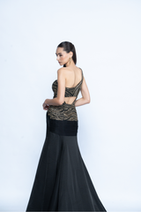 Noir Éclat One-Shoulder Gown