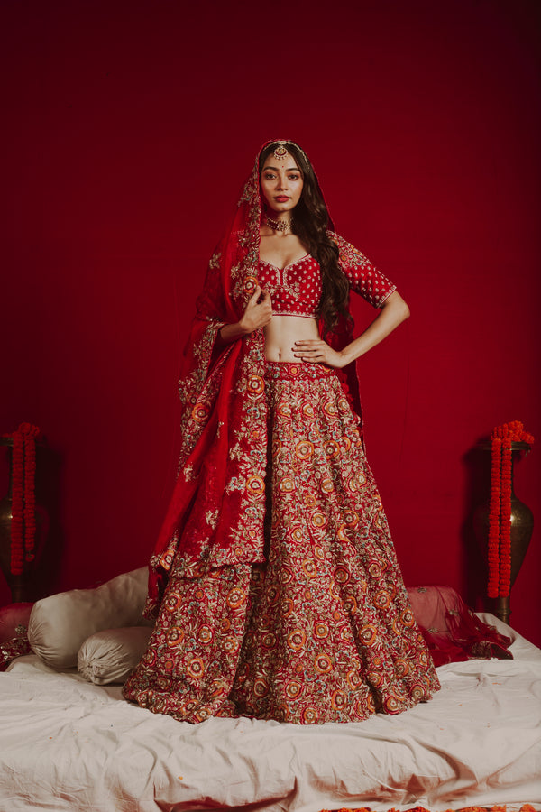 Crimson Cascade Lehenga