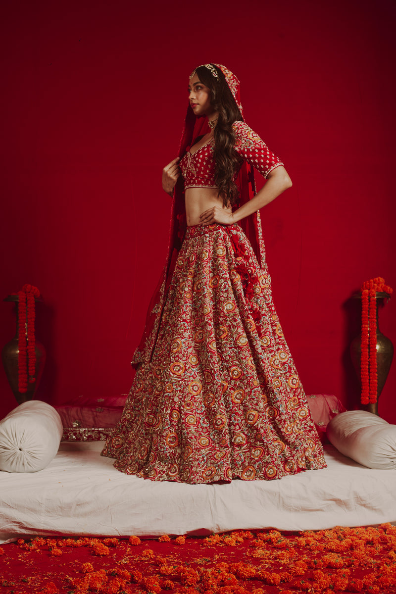 Crimson Cascade Lehenga