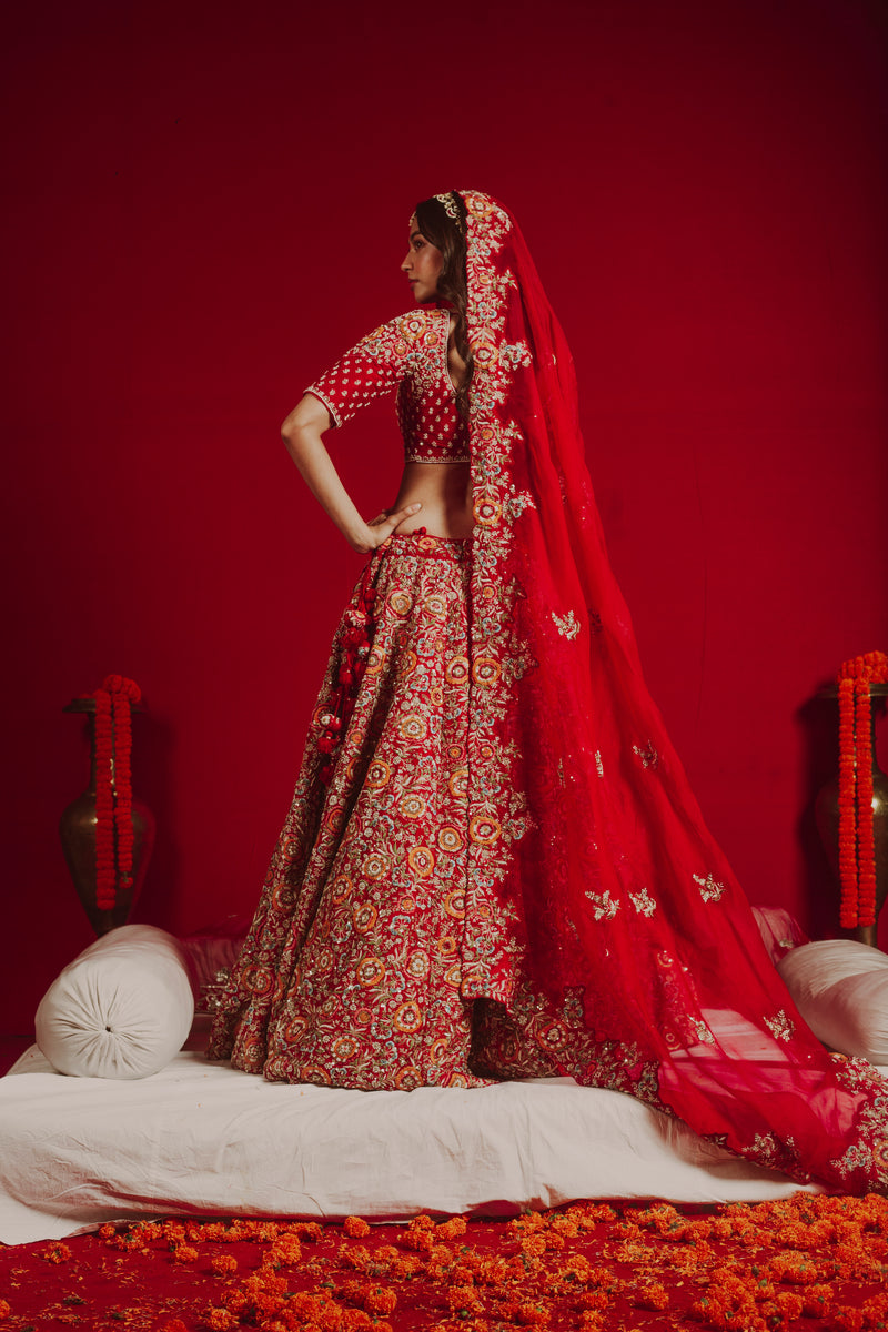 Crimson Cascade Lehenga