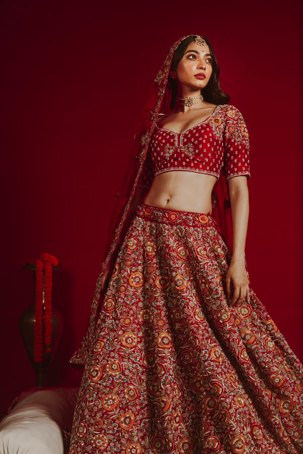 Crimson Cascade Lehenga
