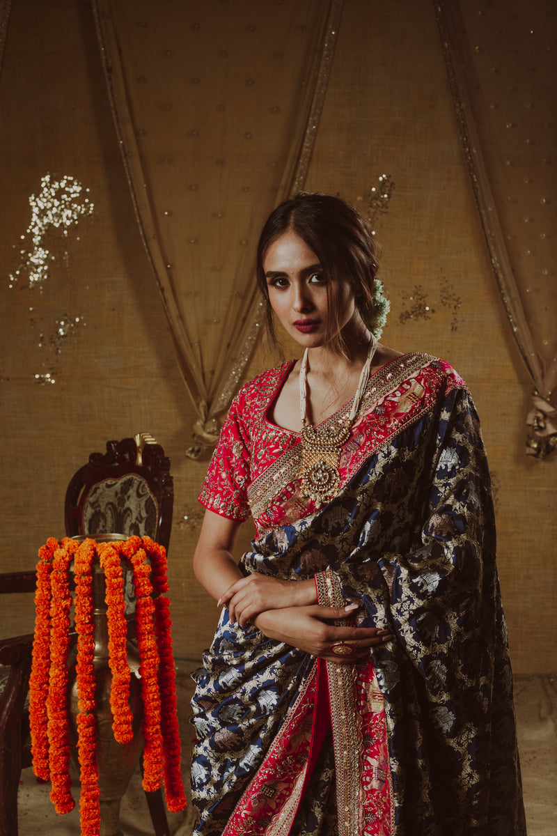 Navy Nightfall Banarasi Saree