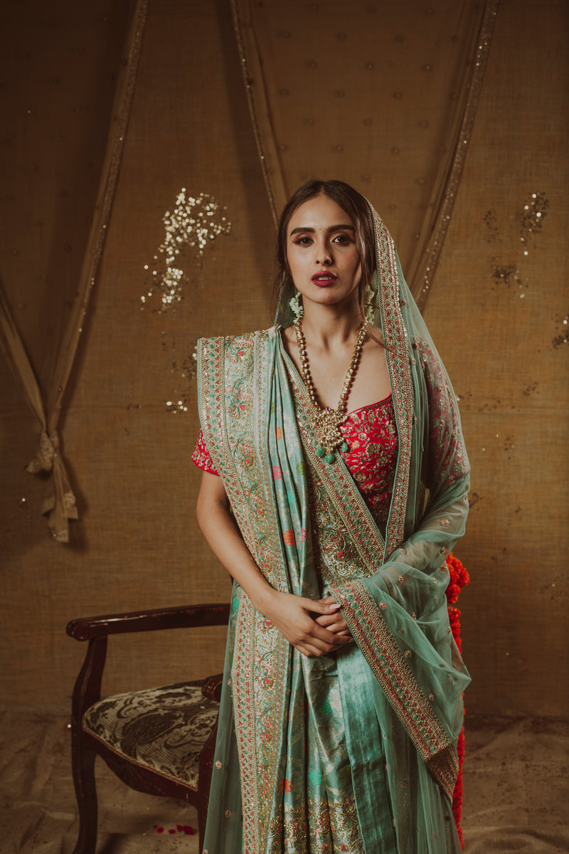 Teal Tranquility Banarasi Saree