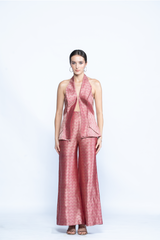 Rose Gold Banarasi Halter Co-Ord Set