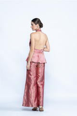 Rose Gold Banarasi Halter Co-Ord Set