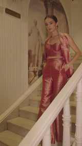 Rose Gold Banarasi Halter Co-Ord Set