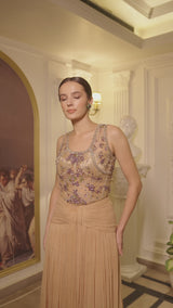 Champagne Crystal Cord Set with Drape Skirt