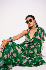 Printed Green Draped Saree