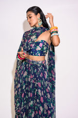 Blue Lehenga with Corset Blouse
