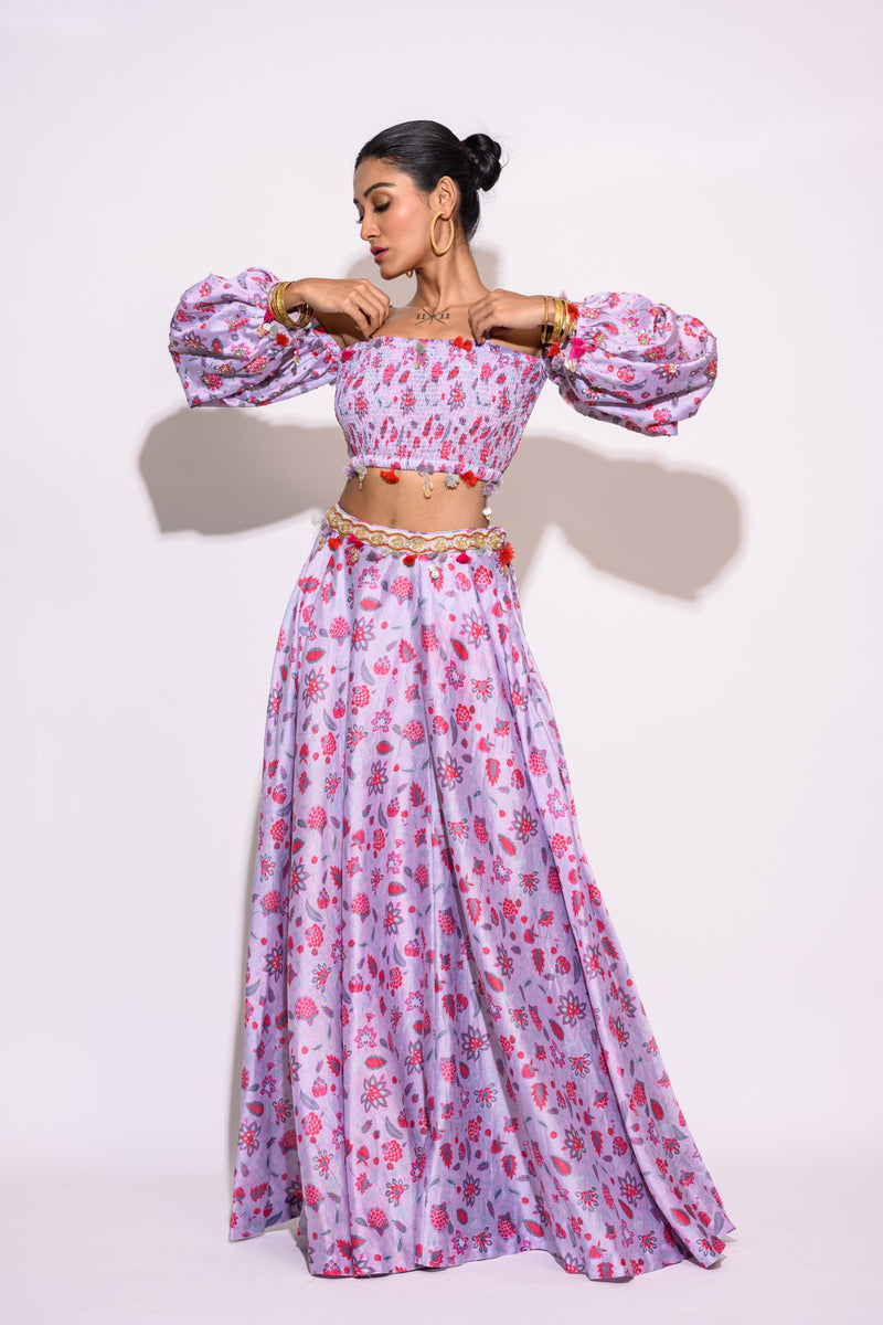 Lilac Cold Shoulder Blouse, Skirt Set