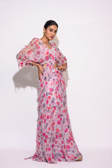 Printed Grey Draped Saree
