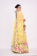 Yellow Printed Lehenga with Net dupatta