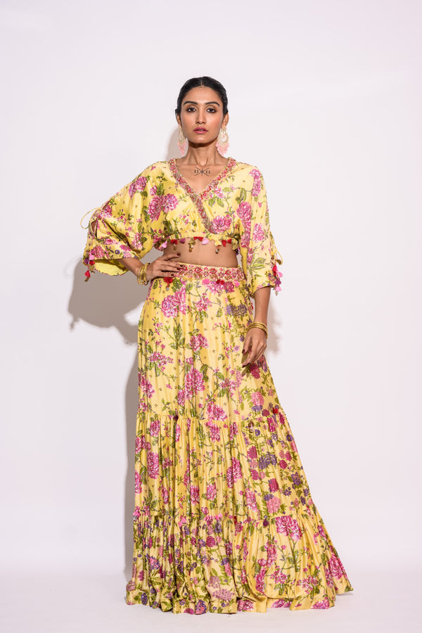 Yellow Printed Skirt Set