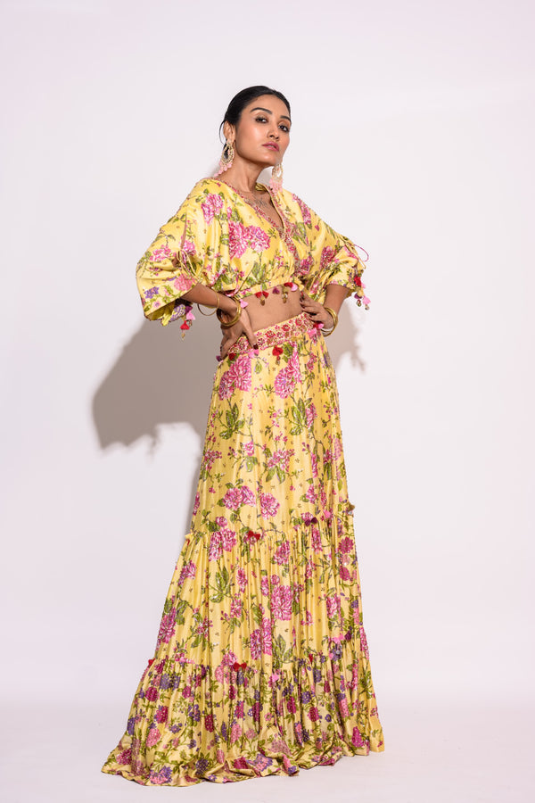 Yellow Printed Skirt Set