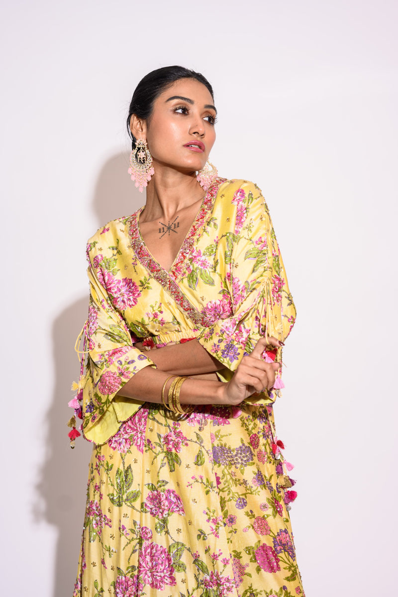 Yellow Printed Skirt Set