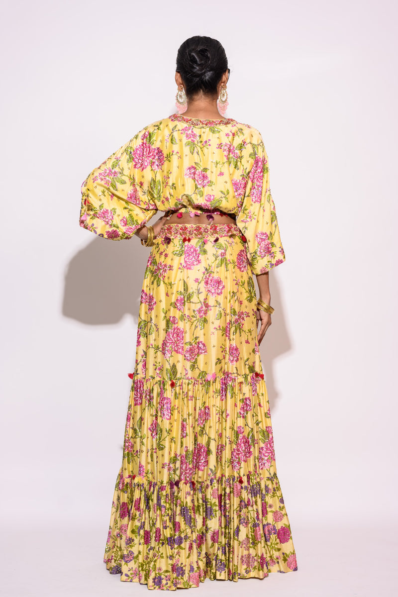 Yellow Printed Skirt Set